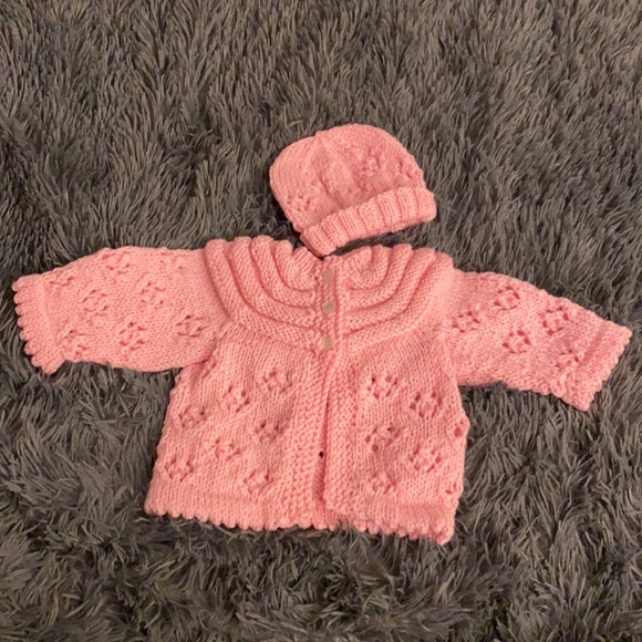 Other - Wool baby sweater/hat set -light pink